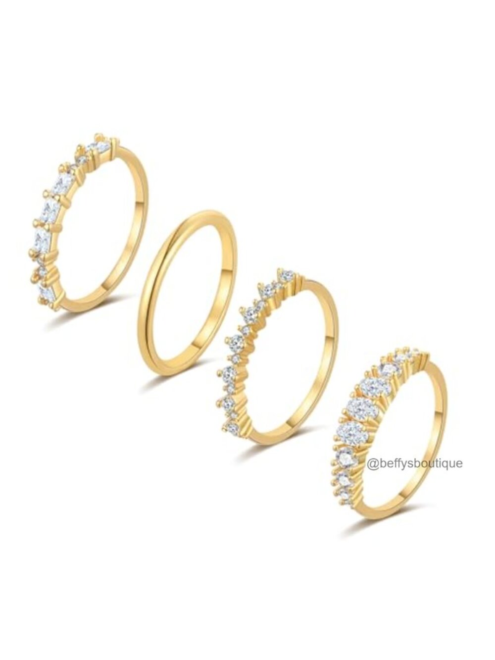 14K Gold Plated Cubic Zirconia Stackable Rings Set Eternity Wedding Bands